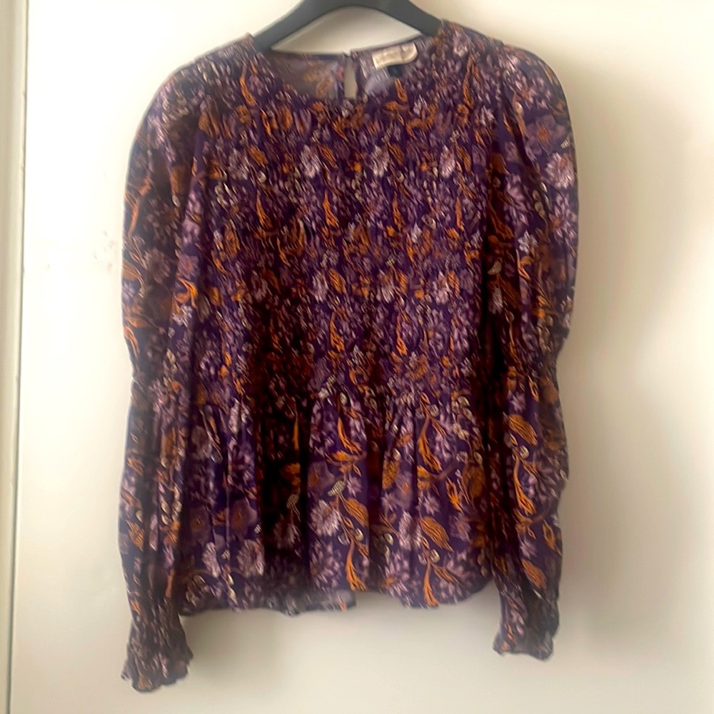 Universal Thread Puff Long Sleeve Smocked Blouse in Purple Floral